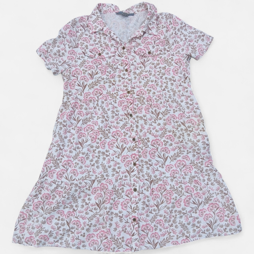  Lark + Grey Floral Button-Front Tiered Shirtdress – Size Large